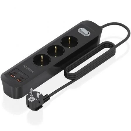 Aisens Regleta con Interruptor ASPS-2A2C11-BK con 3 Tomas de Corriente y 4 Puertos USB, Negro Aisens Regleta con Interruptor ASPS-2A2C11-BK con 3 Tomas de Corriente y 4 Puertos USB, Negro